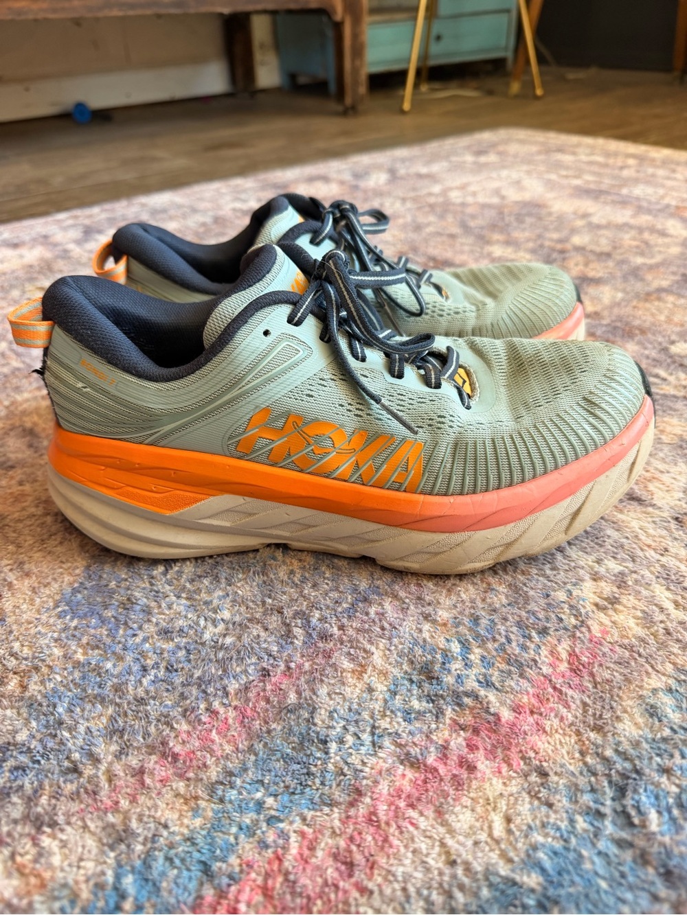 HOKA one bondi 7 Womens Light Blue Athletic Running Shoes Sneakers Size 7.5D